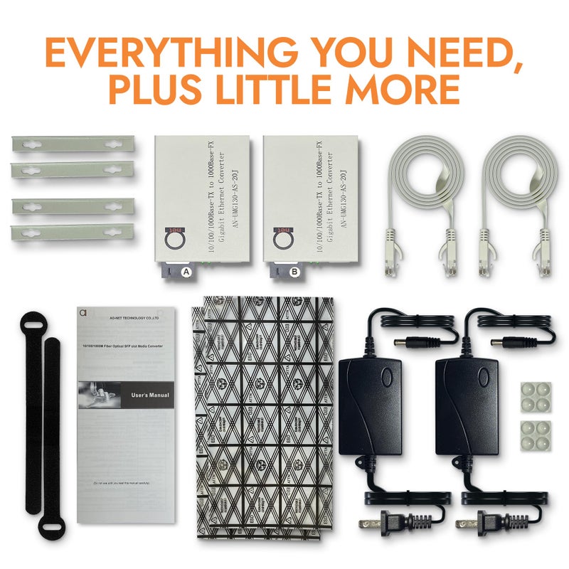 ADNET Single Mode SC WDM Single Fiber Bi-Di Gigabit Media Converter - Built-In Fiber Module 20km (12.42 miles) â€“ to UTP Cat5e Cat6 10 100 1000 RJ-45 â€“ Auto Sensing Gigabit or Fast Ethernet Speed -1 pair - Image 2